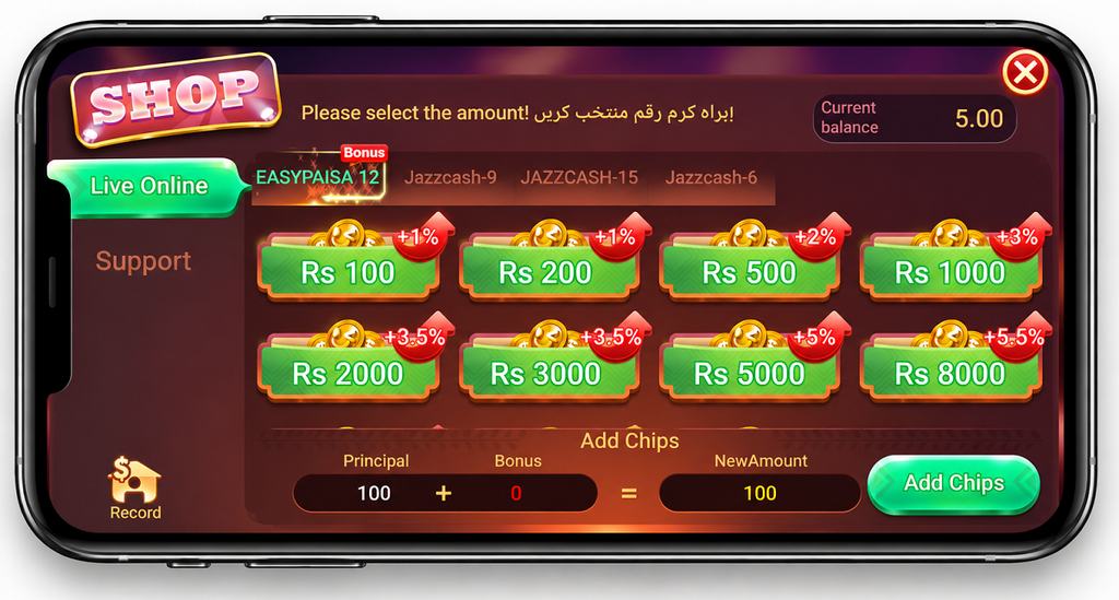 3 patti no1 Deposit Screen via JazzCash & Easypaisa