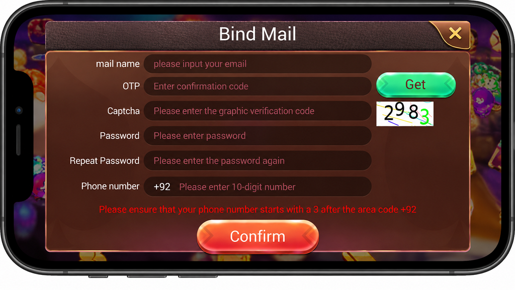 3 Patti No1 Bind Mail registration screen on Android