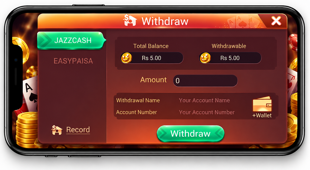 3 patti no1 withdrawal screen jazzcash and easypaisa