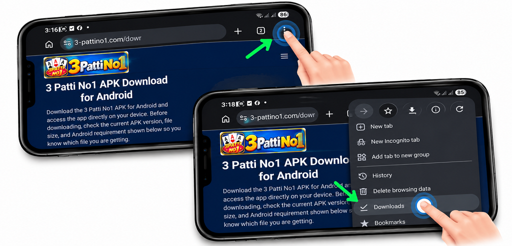 How to find the downloaded 3 Patti No1 APK in Chrome Downloads